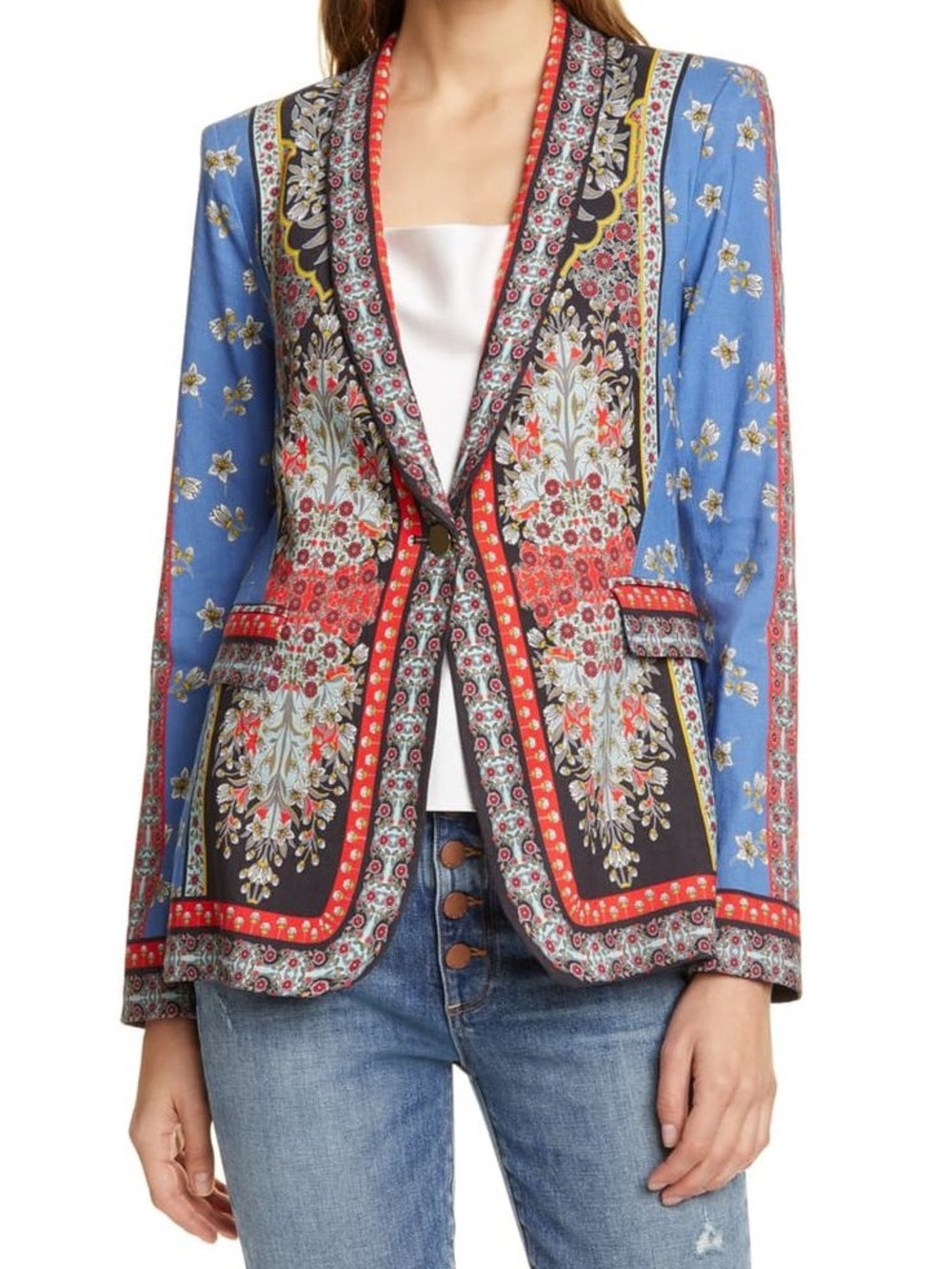 Alice + Olivia Macey Daffodil Palace Floral Linen Blazer Sz 6